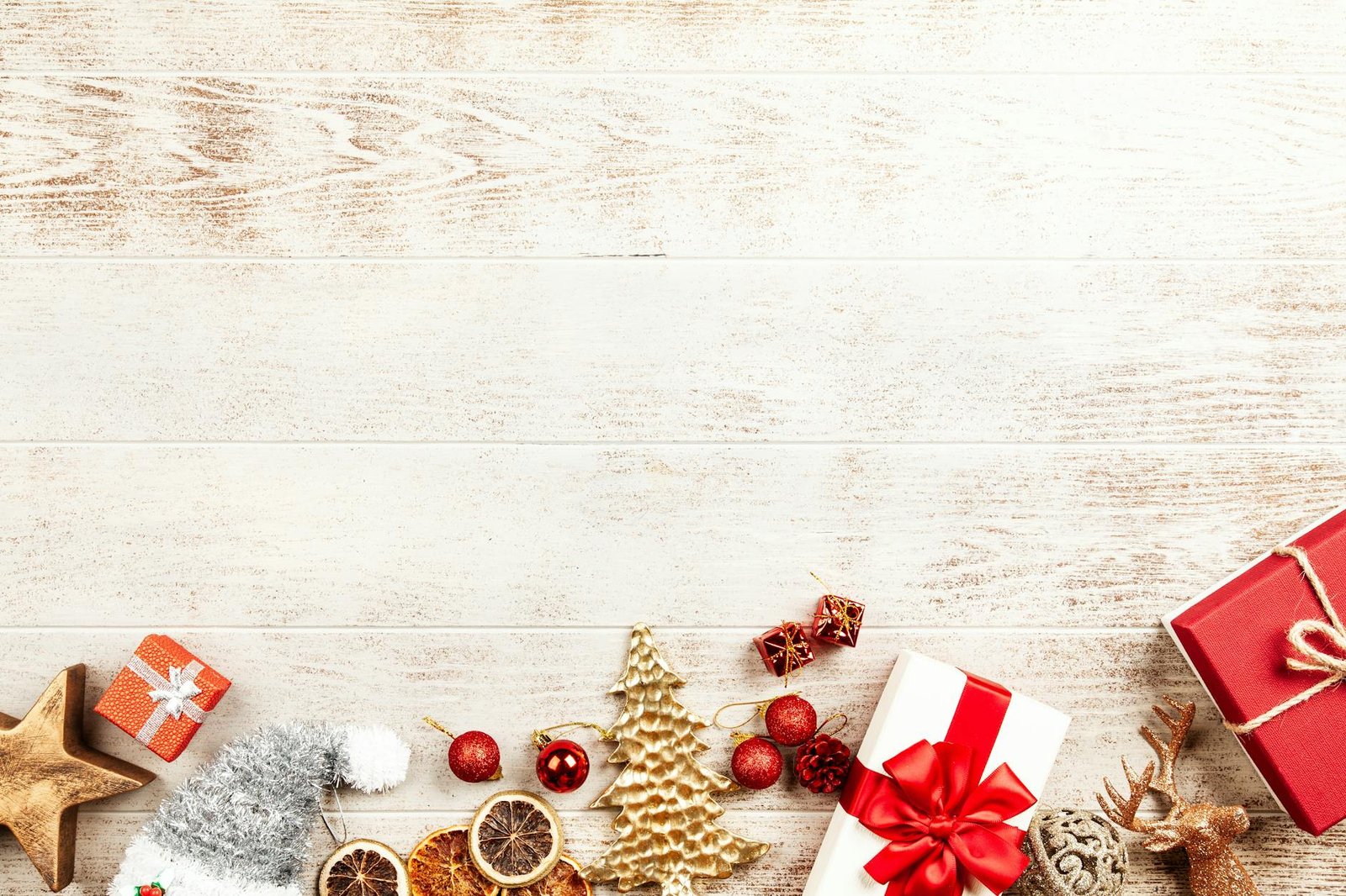 flatlay photography of gift and baubles